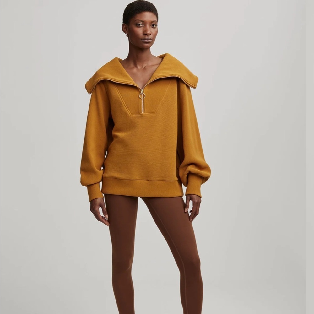 Varley Ribbed Vine Half Zip Mustard Yellow Pullover Oversized Sweater M